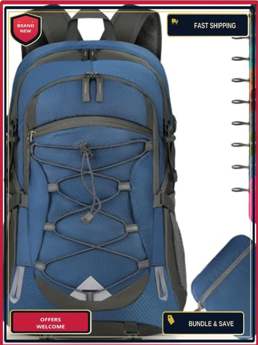 Packable Hiking Backpack 40L Lightweight Waterproof Nylon Daypack Camping